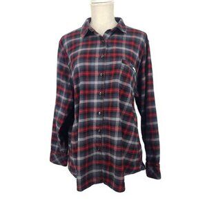 Caterpillar Flannel Button Up Womens 2XL Workwear Plaid Red Gray
